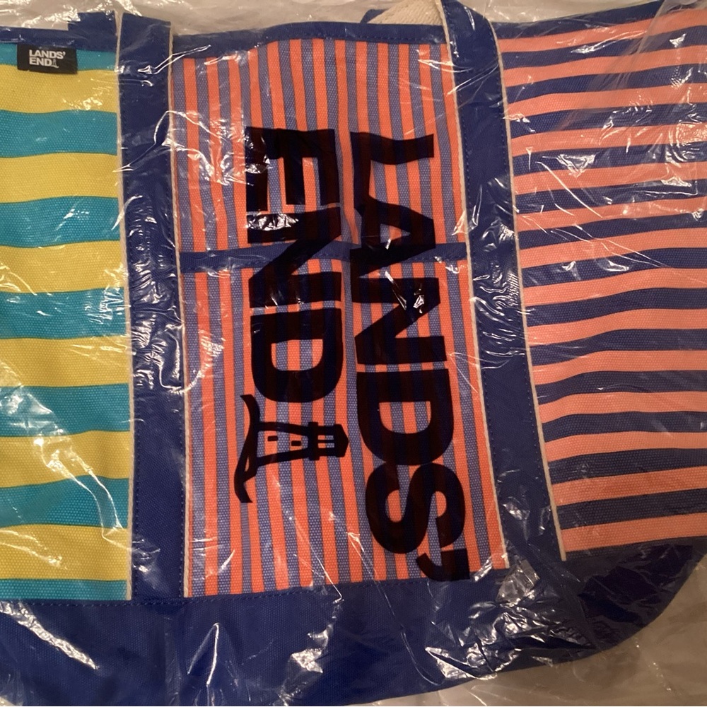 Lands' End Blue and Pink Striped Fabric